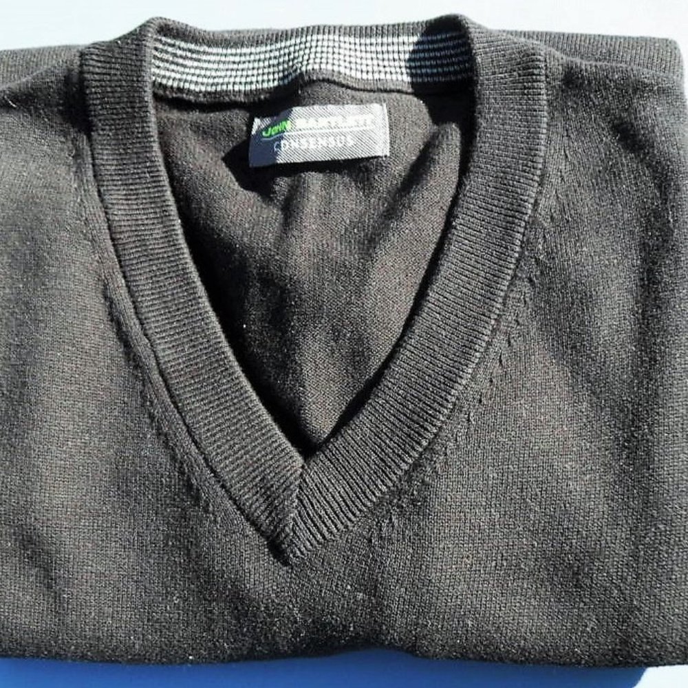 John Bartlett Men sz L Solid Black Cotton Consensus Long Sleeve V-Neck Sweater